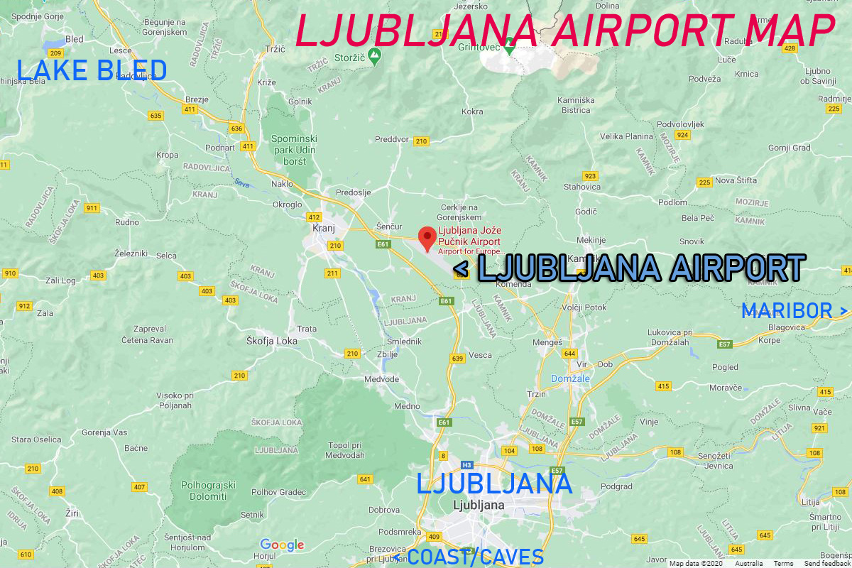 Map of Ljubljana Airport, Slovenia - Sloveniaforyou